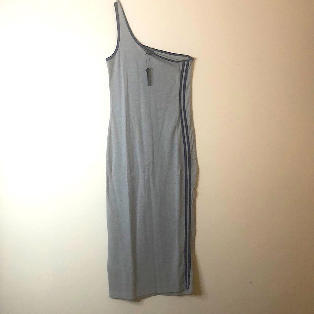 PLT Grey Contrast Stripe One Shoulder Midaxi Dress - Picture 2 of 5